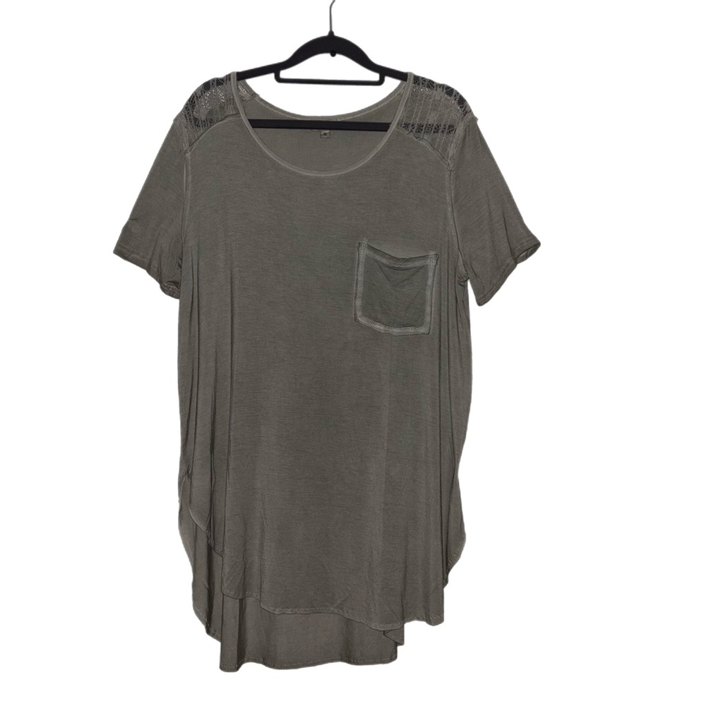 POL Oversized Super Scoop Neck T Shirt Olive Green Top